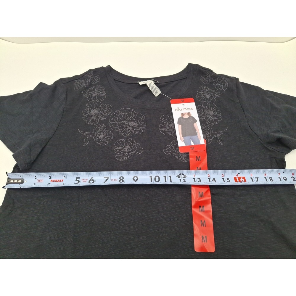 Ella Moss Women's Short Sleeve Embroidered Top, Black, Size: Medium, New - Picture 4 of 5